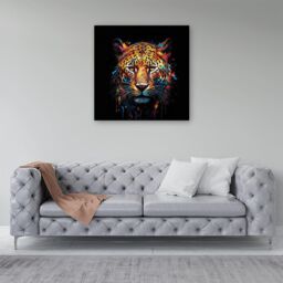 "Warren Reed - Designer Splashart Leopard Face Canvas in Brown - Size: W30"" x H30""" - thumbnail 4