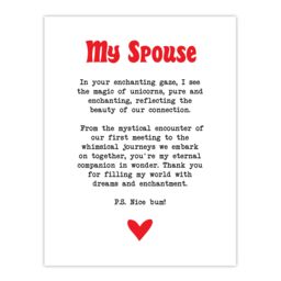"Artery8 Love Poem Unicorn Magic Spouse Romantic Poetry Wall Art Print in White - Size: W24"" x H32""" - thumbnail 1
