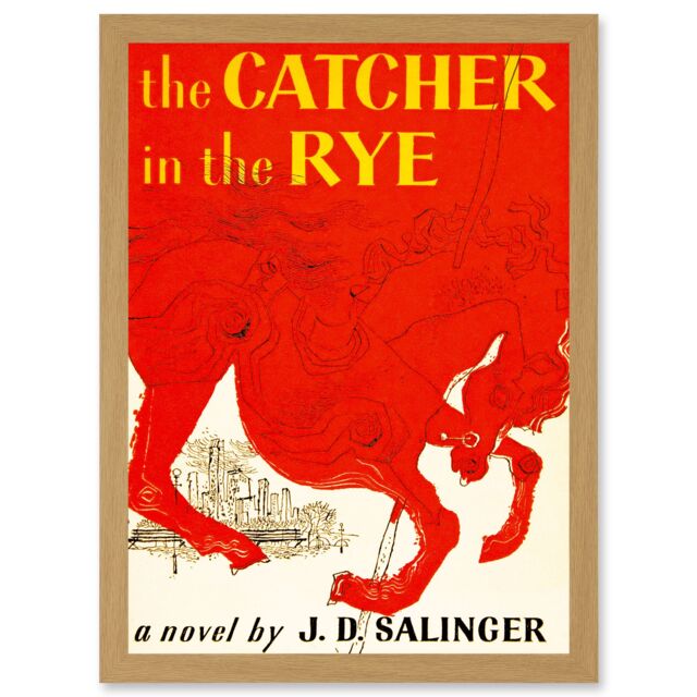 Artery8 Book Cover Catcher In The Rye Salinger Classic Novel A4 Artwork Framed Wall Art Print in Light Oak - image 1