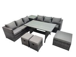 Fimous 9 Seater Outdoor Corner Sofa Set Garden Rattan Furniture Set in Dark Grey - thumbnail 2