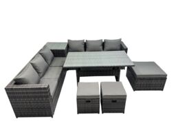 Fimous 9 Seater Outdoor Corner Sofa Set Garden Rattan Furniture Set in Dark Grey - thumbnail 1