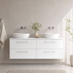 Balterley Level 1200mm Wall Hung 4 Drawer Vanity Unit with Worktop - Gloss White - thumbnail 6