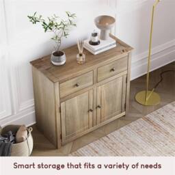 SPETLEK Solid Wood Sideboard 2 Drawer 2 Door Buffet Cabinet Display in Beige - thumbnail 3