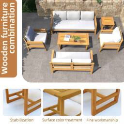 Direct Wicker 6 PCS Garden Conversation Set, Acacia Wood Outdoor Sectional Sofa Set in Brown - Size: 6 Pack - thumbnail 5