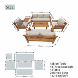 Direct Wicker 6 PCS Garden Conversation Set, Acacia Wood Outdoor Sectional Sofa Set in Brown - Size: 6 Pack - thumbnail 2