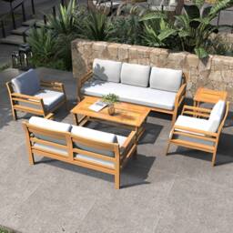 Direct Wicker 6 PCS Garden Conversation Set, Acacia Wood Outdoor Sectional Sofa Set in Brown - Size: 6 Pack - thumbnail 7