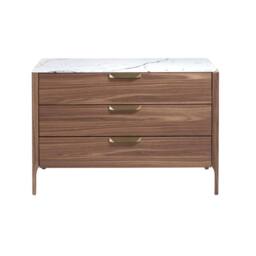 Angel Cerda Walnut-veneer 3-drawer chest with marble-effect glass in Brown - thumbnail 2