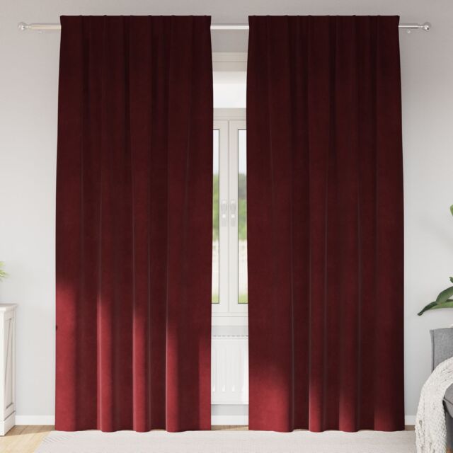 Berkfield Home Blackout Curtains with Top Tape 2 pcs Wine Red Velvet