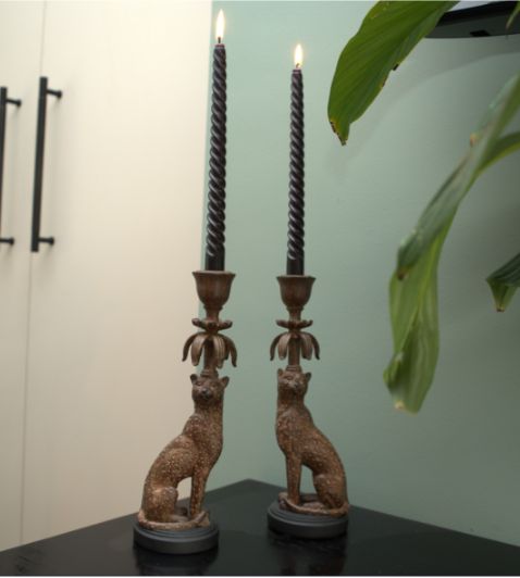 Madison & Mayfair Exquisite Gold & Brown Leopard Candlestick Set of 2 - image 1