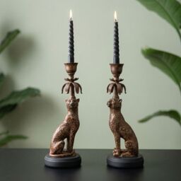 Madison & Mayfair Exquisite Gold & Brown Leopard Candlestick Set of 2 - thumbnail 2