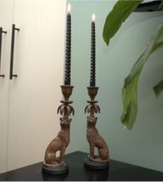 Madison & Mayfair Exquisite Gold & Brown Leopard Candlestick Set of 2 - thumbnail 1
