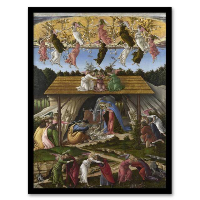 Artery8 Mystic Nativity Painting Botticelli Vintage Framed Wall Art Print in Green - Size: A4 - image 1
