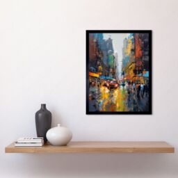 "Artery8 Wall Art Print New York City Street Taxi Traffic Modern Cityscape Art Framed in Black - Size: W12"" x H16""" - thumbnail 2