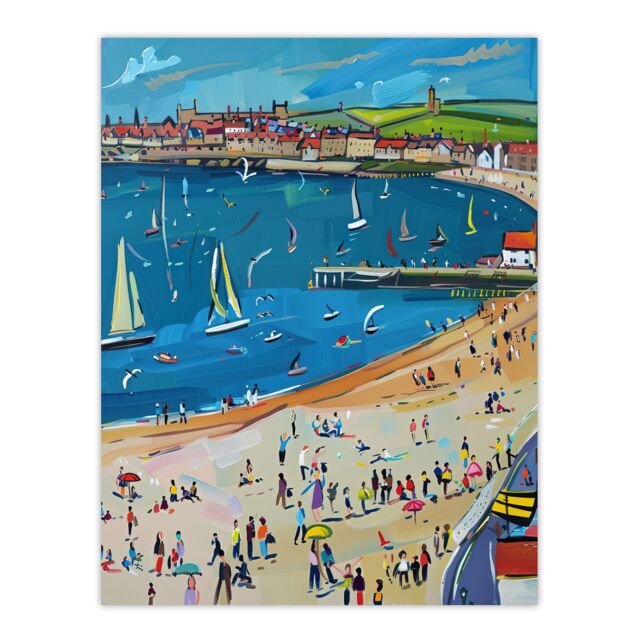 "Artery8 Scarborough North Bay Beach Pier Seaside Holiday Wall Art Print in Blue - Size: W18"" x H24""" - image 1