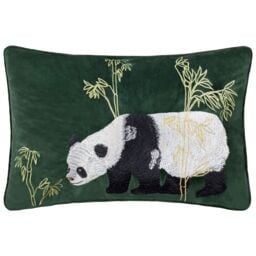 Paoletti Chuan Tranquil Panda Velvet Cushion in Emerald - Size: 40 cm x 60 cm - thumbnail 1