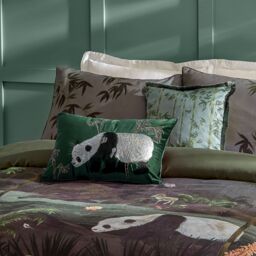 Paoletti Chuan Tranquil Panda Velvet Cushion in Emerald - Size: 40 cm x 60 cm - thumbnail 5