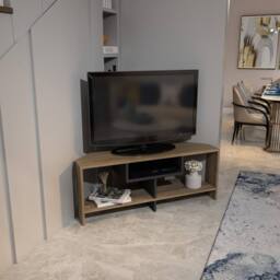Decorotika Maldives Corner TV Stand TV Cabinet TV Unit with Open Shelves in Light Brown - thumbnail 2