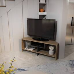 Decorotika Maldives Corner TV Stand TV Cabinet TV Unit with Open Shelves in Light Brown - thumbnail 3