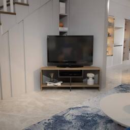 Decorotika Maldives Corner TV Stand TV Cabinet TV Unit with Open Shelves in Light Brown