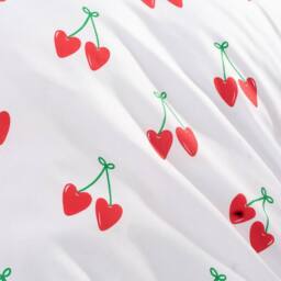 OHS Cherry Frill Edge Duvet Cover Set with Pillowcase Microfibre Bedding in White - Size: Double - thumbnail 4