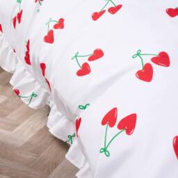 OHS Cherry Frill Edge Duvet Cover Set with Pillowcase Microfibre Bedding in White - Size: Double - thumbnail 3