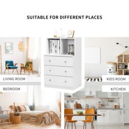 Gymax 3-Drawer Chest of Drawers With 2 Cubbies Storage Dresser Organizer in White - thumbnail 2