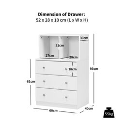 Gymax 3-Drawer Chest of Drawers With 2 Cubbies Storage Dresser Organizer in White - thumbnail 3