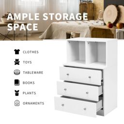 Gymax 3-Drawer Chest of Drawers With 2 Cubbies Storage Dresser Organizer in White - thumbnail 4