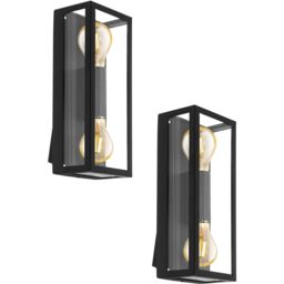 Loops 2 PACK IP44 Outdoor Wall Light Black / Square Glass shade 60W E27 Porch Lamp