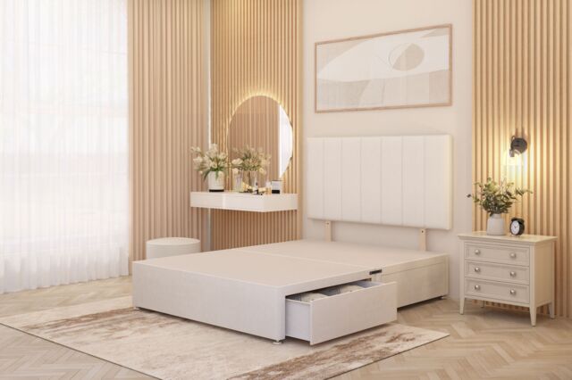Somnior Austin Divan Bed with 2 Storage Drawers & Headboard Velvet in White - Size: Small Single - image 1