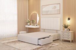 Somnior Austin Divan Bed with 2 Storage Drawers & Headboard Velvet in White - Size: Small Single - thumbnail 1