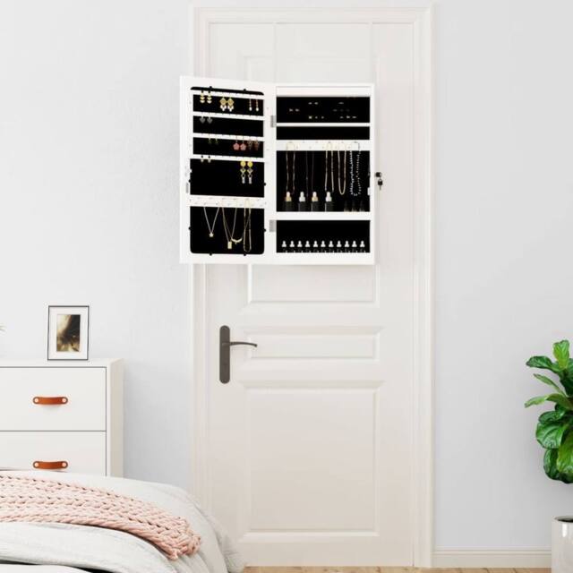 Berkfield Home Mirror Jewellery Cabinet with LED Lights Wall Mounted White - image 1