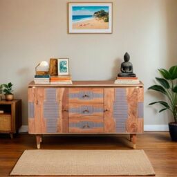 Indian Hub Wilton 2 Doors 3 Drawers Sideboard - Acacia Wood - L40 x W140 x H80 cm in Brown - thumbnail 5