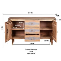 Indian Hub Wilton 2 Doors 3 Drawers Sideboard - Acacia Wood - L40 x W140 x H80 cm in Brown - thumbnail 6