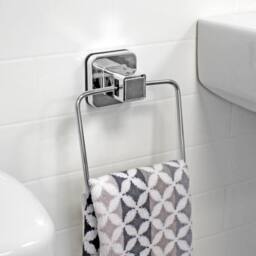 Showerdrape Pushloc Chrome Steel Suction Wall Mounted Towel Ring & Mounting Square in Silver - thumbnail 2