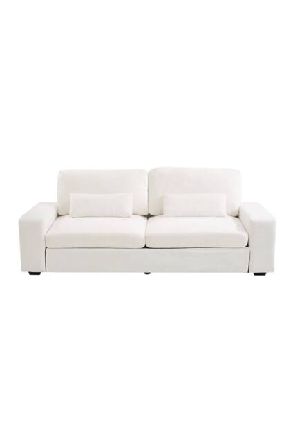 Living and Home 2-Seater Chenille Upholstered Sofa with Pillows in White - image 1