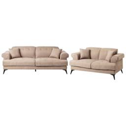 Wyld and Coco 2+3-Seater Sofa Set Light Brown Fabric with Adjustable Headrests - thumbnail 4
