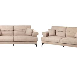 Wyld and Coco 2+3-Seater Sofa Set Light Brown Fabric with Adjustable Headrests - thumbnail 2