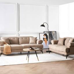 Wyld and Coco 2+3-Seater Sofa Set Light Brown Fabric with Adjustable Headrests