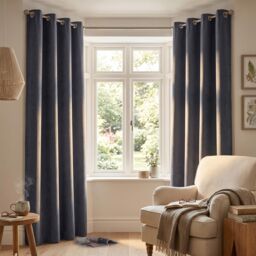 Luxury Living Velvet Chenille Eyelet Curtains Ready Made Pair in Grey - Size: 142 cm width x 229 cm drop - thumbnail 7