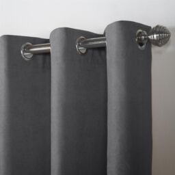 Luxury Living Velvet Chenille Eyelet Curtains Ready Made Pair in Grey - Size: 142 cm width x 229 cm drop - thumbnail 8