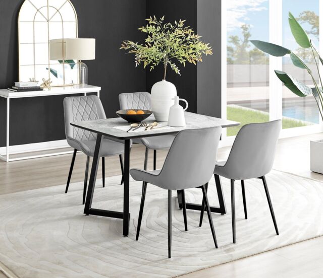 FurnitureboxUK Carson White Marble Effect Dining Table & 4 Pesaro Black Leg Chairs in Grey - image 1