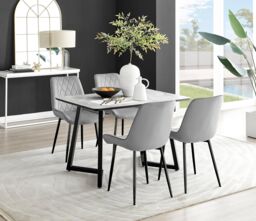 FurnitureboxUK Carson White Marble Effect Dining Table & 4 Pesaro Black Leg Chairs in Grey