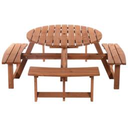 OUTSUNNY 8 Seat Outdoor Wooden Picnic Table with Bench, Parasol Hole, Brown - thumbnail 2