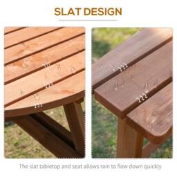 OUTSUNNY 8 Seat Outdoor Wooden Picnic Table with Bench, Parasol Hole, Brown - thumbnail 5