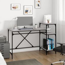 Berkfield Home Desk with Shelves Grey Sonoma 135x50x90 cm Engineered Wood&Iron - Size: 135 x 50 x 90 cm