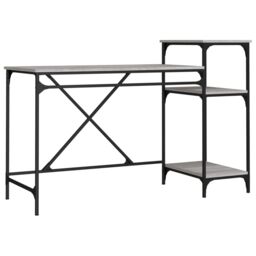 Berkfield Home Desk with Shelves Grey Sonoma 135x50x90 cm Engineered Wood&Iron - Size: 135 x 50 x 90 cm - thumbnail 2