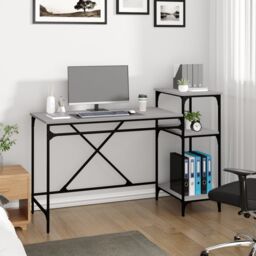 Berkfield Home Desk with Shelves Grey Sonoma 135x50x90 cm Engineered Wood&Iron - Size: 135 x 50 x 90 cm - thumbnail 3