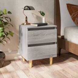 Berkfield Home Bed Cabinet with Solid Wood Legs Grey Sonoma 40x35x50 cm - Size: 40 x 35 x 50 cm - thumbnail 2