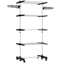 HOMCOM 4-Tier Large Clothes Airer Stainless Steel Clothes Drying Rack Black - thumbnail 2